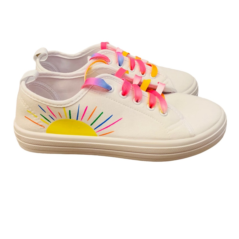 Rainbow Neon Lace Up Sneakers NEW - Picture 2 of 9